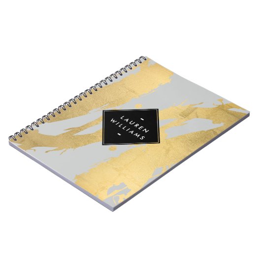 グレーフェイクのエッジ金ゴールドブラシストローク ノートブック (左側)
