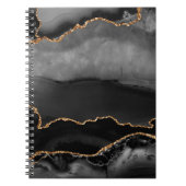 グレーフェイクマーリーアゲットゴールデングリッターブラックストーン ノートブック (正面)