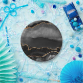 グレーフェイクマーリーアゲットゴールデングリッターブラックストーン ペーパープレート (パーティー)