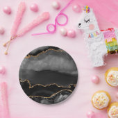 グレーフェイクマーリーアゲットゴールデングリッターブラックストーン ペーパープレート (パーティー)