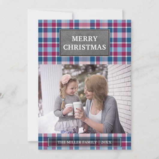 グレーフェイクレザーピンクとブループライドのクリスマス シーズンカード (正面)