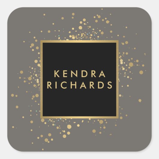 グレーフェイク上の散乱金ゴールドモダン紙吹雪 スクエアシール (正面)