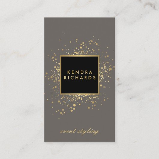 グレーフェイク上の散乱金ゴールドモダン紙吹雪 名刺 (正面)