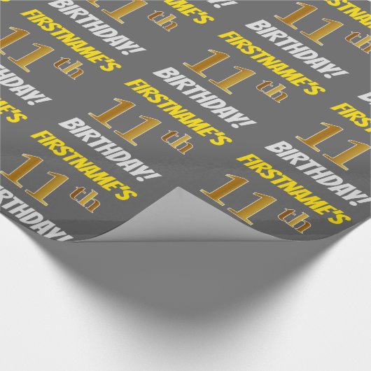 グレーフェイク/模造金ゴールド「11誕生日」 ラッピングペーパー (角)