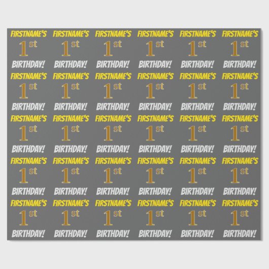 グレーフェイク/模造金ゴールド「1st BIRTHDAY」 ラッピングペーパー (フラット)