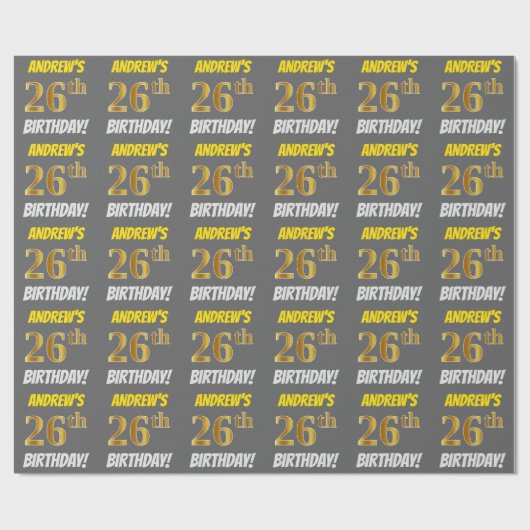 グレーフェイク/模造金ゴールド「26誕生日」 ラッピングペーパー (フラット)
