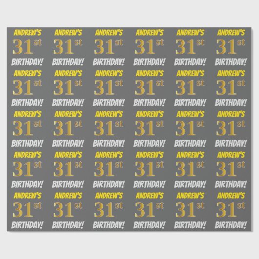 グレーフェイク/模造金ゴールド、「31番目の誕生日」 ラッピングペーパー (フラット)