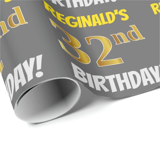 グレーフェイク/模造金ゴールド、「32番目の誕生日」 ラッピングペーパー (ロールコーナー)