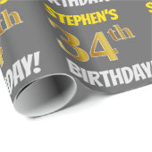 グレーフェイク/模造金ゴールド「34誕生日」 ラッピングペーパー (ロールコーナー)