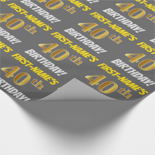 グレーフェイク/模造金ゴールド「40歳の誕生日」 ラッピングペーパー (角)