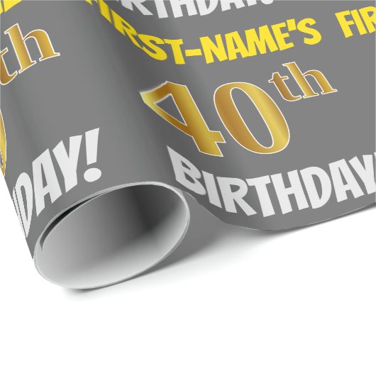 グレーフェイク/模造金ゴールド「40歳の誕生日」 ラッピングペーパー (ロールコーナー)