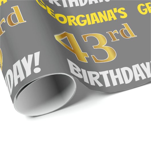 グレーフェイク/模造金ゴールド、「43番目の誕生日」 ラッピングペーパー (ロールコーナー)