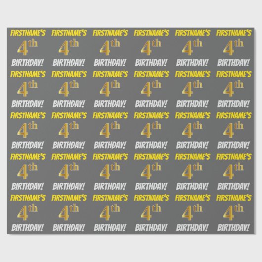 グレーフェイク/模造金ゴールド「4th BIRTHDAY」 ラッピングペーパー (フラット)