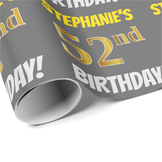 グレーフェイク/模造金ゴールド、「52番目の誕生日」 ラッピングペーパー (ロールコーナー)