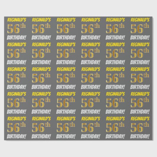 グレーフェイク/模造金ゴールド「56誕生日」 ラッピングペーパー (フラット)