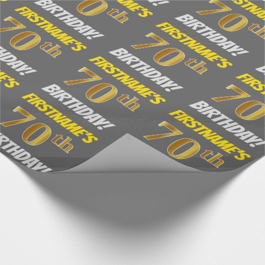グレーフェイク/模造金ゴールド「70誕生日」 ラッピングペーパー (角)