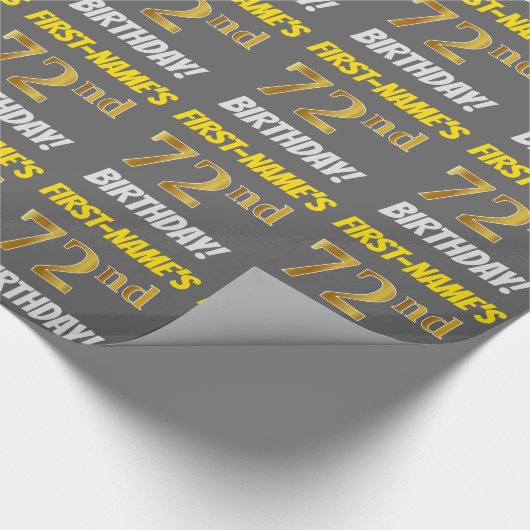 グレーフェイク/模造金ゴールド、「72番目の誕生日」 ラッピングペーパー (角)