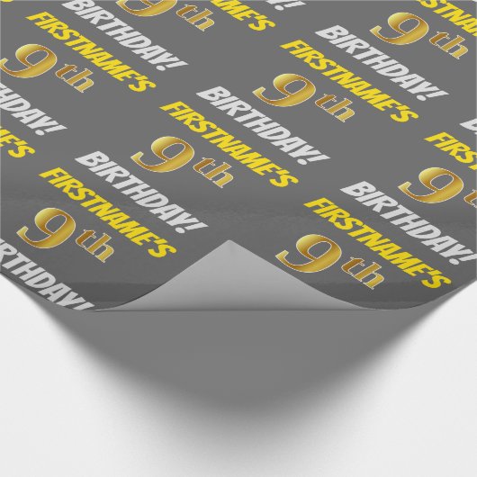 グレーフェイク/模造金ゴールド「9誕生日」 ラッピングペーパー (角)