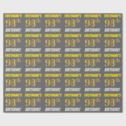 グレーフェイク/模造金ゴールド「98誕生日」 ラッピングペーパー (フラット)