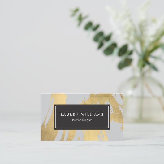 グレーフェイクIIの抽象芸術金ゴールドブラシストローク 名刺 (スタンド正面)