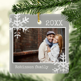 グレーフォトオーナメントと雪片 セラミックオーナメント