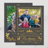 グレーフォトクリスマスにゴールドフォイルコラージュ シーズンカード (正面/裏面)