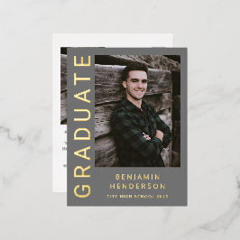 グレーフォトゴールドフォイルボーイ卒業発表 箔招待状ポストカード