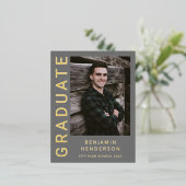 グレーフォトゴールドフォイルボーイ卒業発表 箔招待状ポストカード (立ち正面)