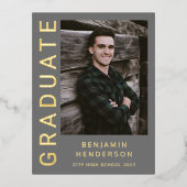 グレーフォトゴールドフォイルボーイ卒業発表 箔招待状ポストカード (正面)