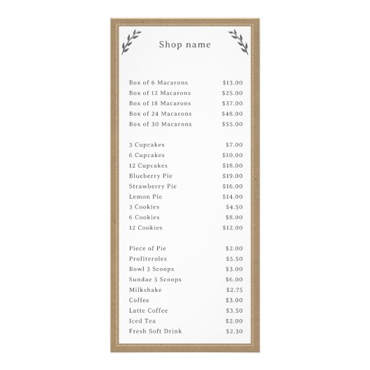 グレーフォース、クラフト&ラスティック メニュー&価格表 ラックカード (正面)