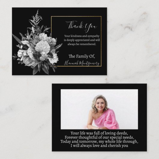 グレーフラワーフォト悔やみや弔慰ありがとう ノートカード (正面/裏面)