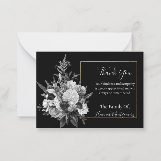 グレーフラワーフォト悔やみや弔慰ありがとう ノートカード (正面)