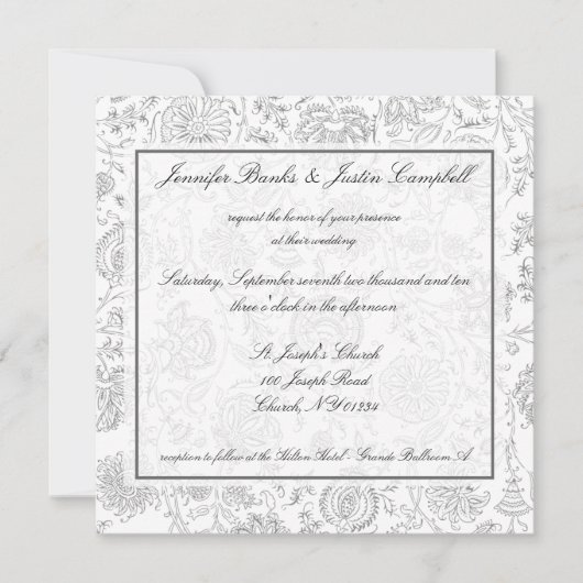 グレーフラワー壁紙結婚式招待状 招待状 (正面)