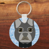 グレーフランスのブルドッグ、水色ブルー キーホルダー (裏面)