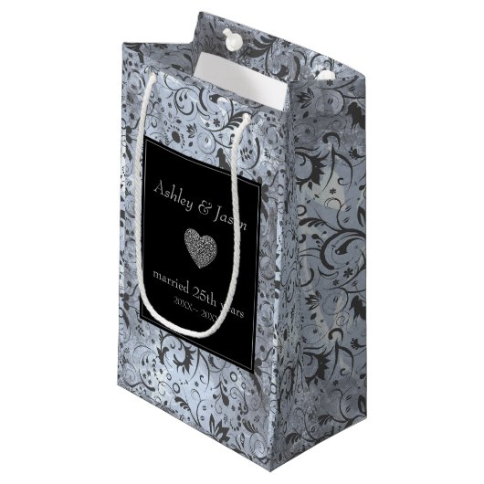 グレーフローラダマスクパターン スモールペーパーバッグ (正面アングル)