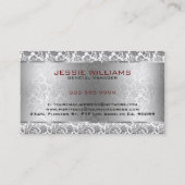 グレーフローラダマスク&メタリックシルバーOnホワイト 名刺 (裏面)