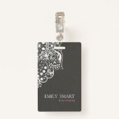 グレーフローラダマスホワイトレース バッジ (裏面クリップ)