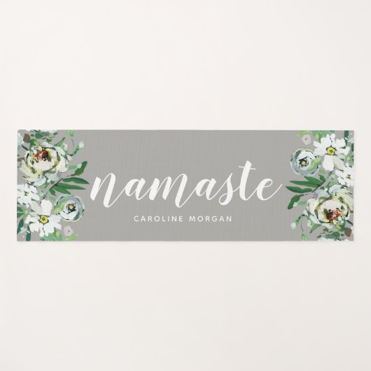 グレーフローラナマステモノグラムのヨガマット ヨガマット (正面(横))