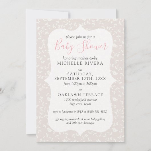 グレーフローラピンク&セージ素朴カントリーベビーシャワー 招待状 (正面)