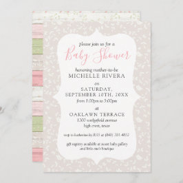 グレーフローラピンク&セージ素朴カントリーベビーシャワー 招待状