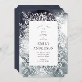 グレーフローラベビーシャワー招待状の水色 招待状 (正面/裏面)