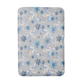 グレーフローラ、レトロ、グレー、ブルー バスマット (正面縦)