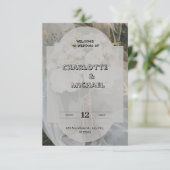 グレーブラウンのエレガントな結婚式招待状 出欠カード (スタンド正面)
