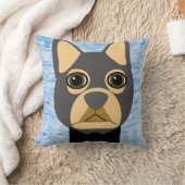 グレーブラウンのフレンチブルドッグ、水彩ブルー クッション (ブランケット)