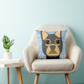 グレーブラウンのフレンチブルドッグ、水彩ブルー クッション (椅子)