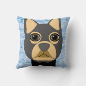 グレーブラウンのフレンチブルドッグ、水彩ブルー クッション (裏面)