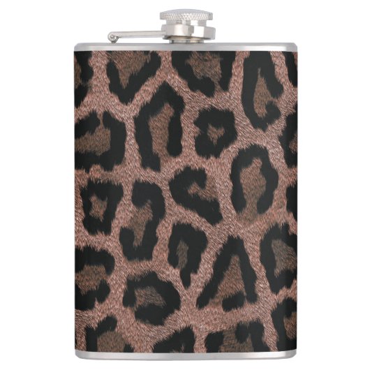 グレーブラウンブラックレオパードアニマルプリント フラスク (正面)