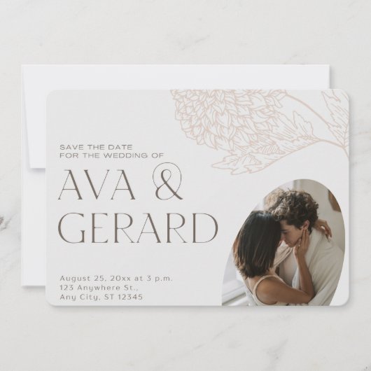 グレーブラウンモダンフローラ保存日付招待状 セーブザデート (正面)