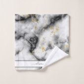 グレーブラックと金ゴールドモダンマーブルカスタムエレガント バスタオルセット (ウォッシュタオル)