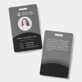 グレーブラックの医師写真ID医療会社のロゴ バッジ (正面＆裏面)